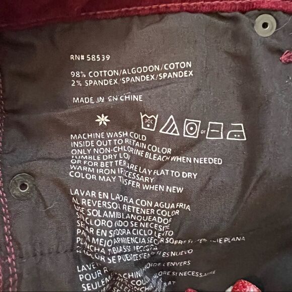 Edyson Hampton Skinny Corduroy Pants Burgundy Pinwale Cords 30 - Picture 7 of 7